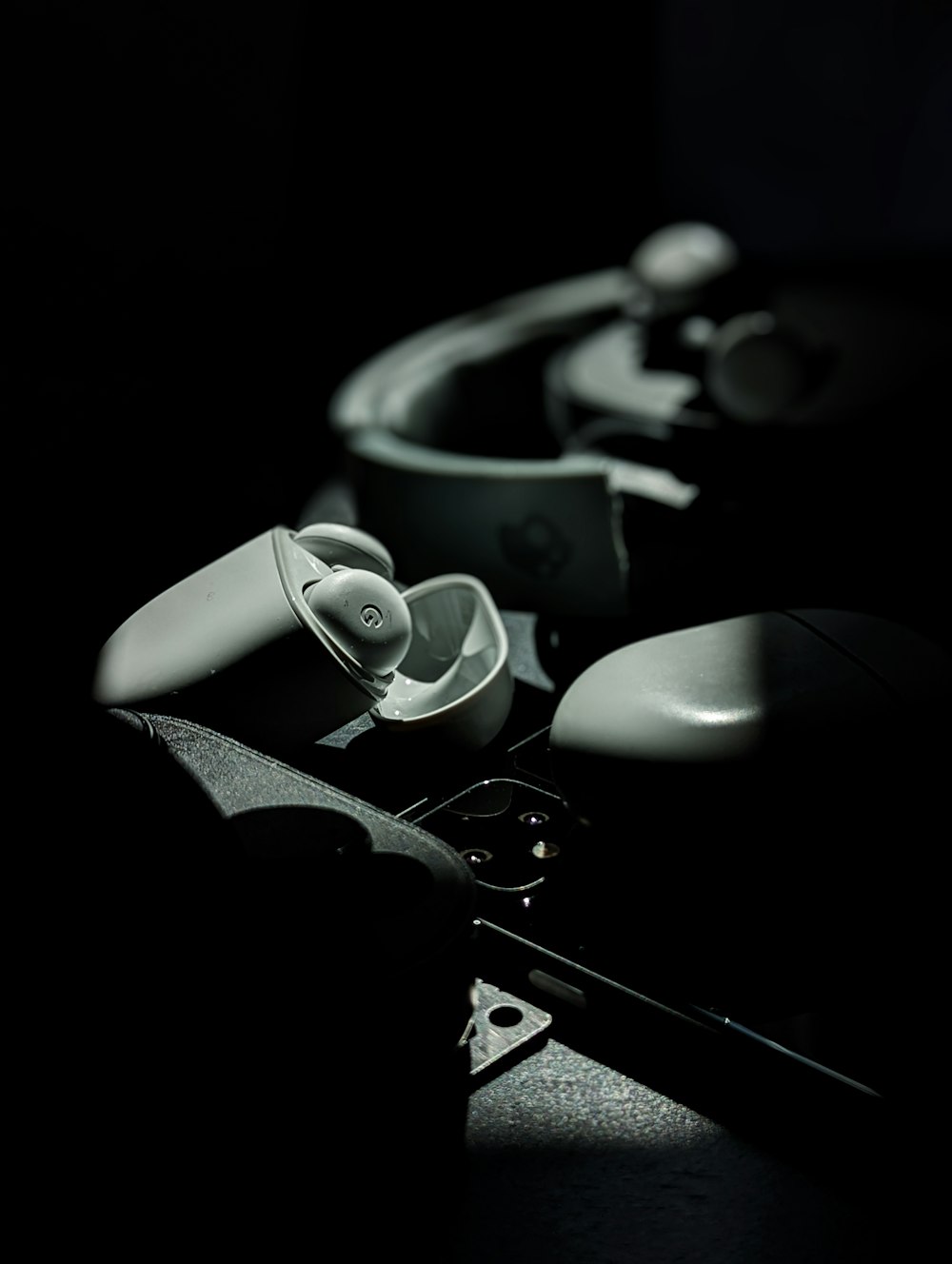 a black and white photo of a pair of headphones