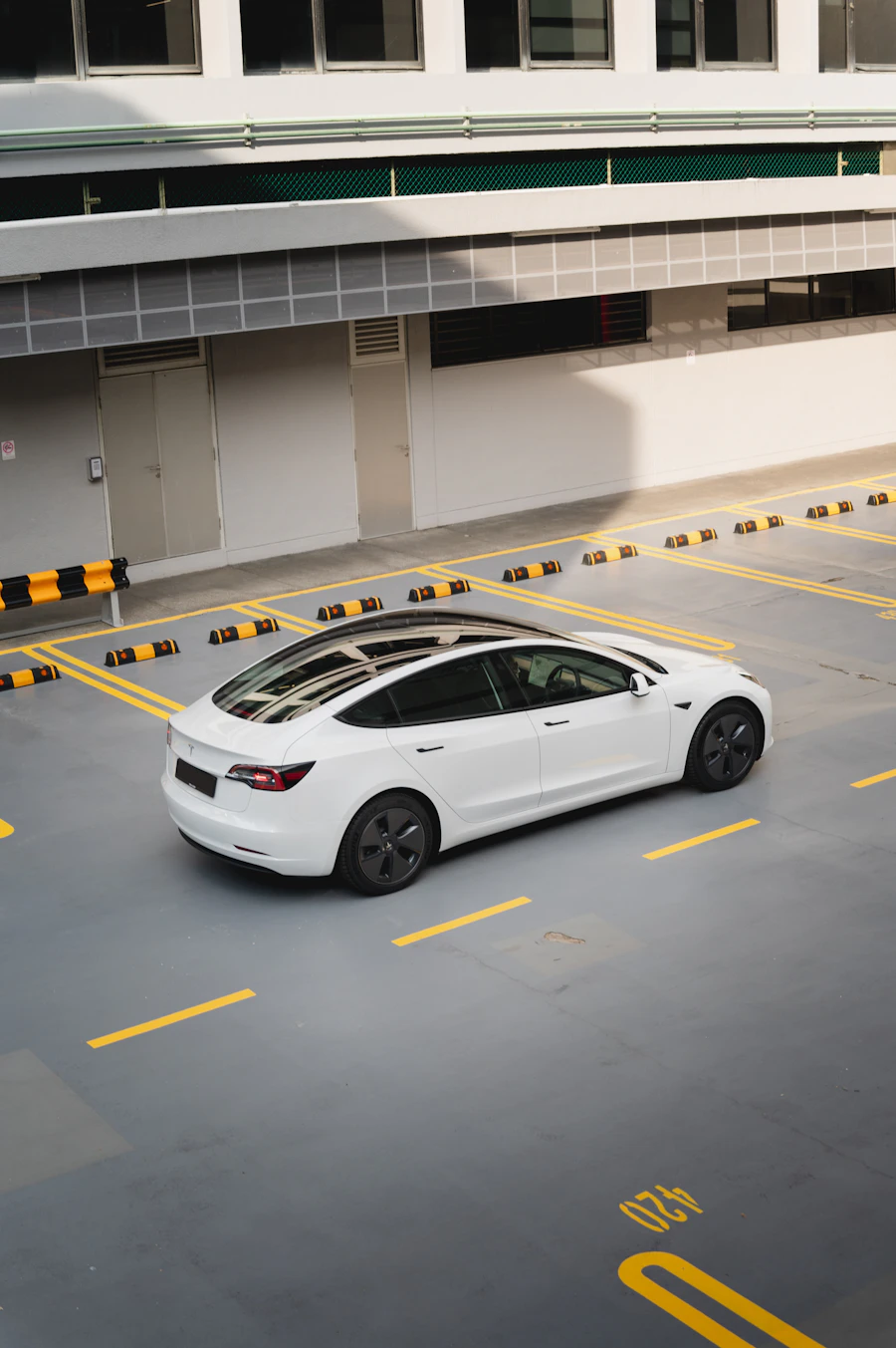 White Tesla Model 3 electric car