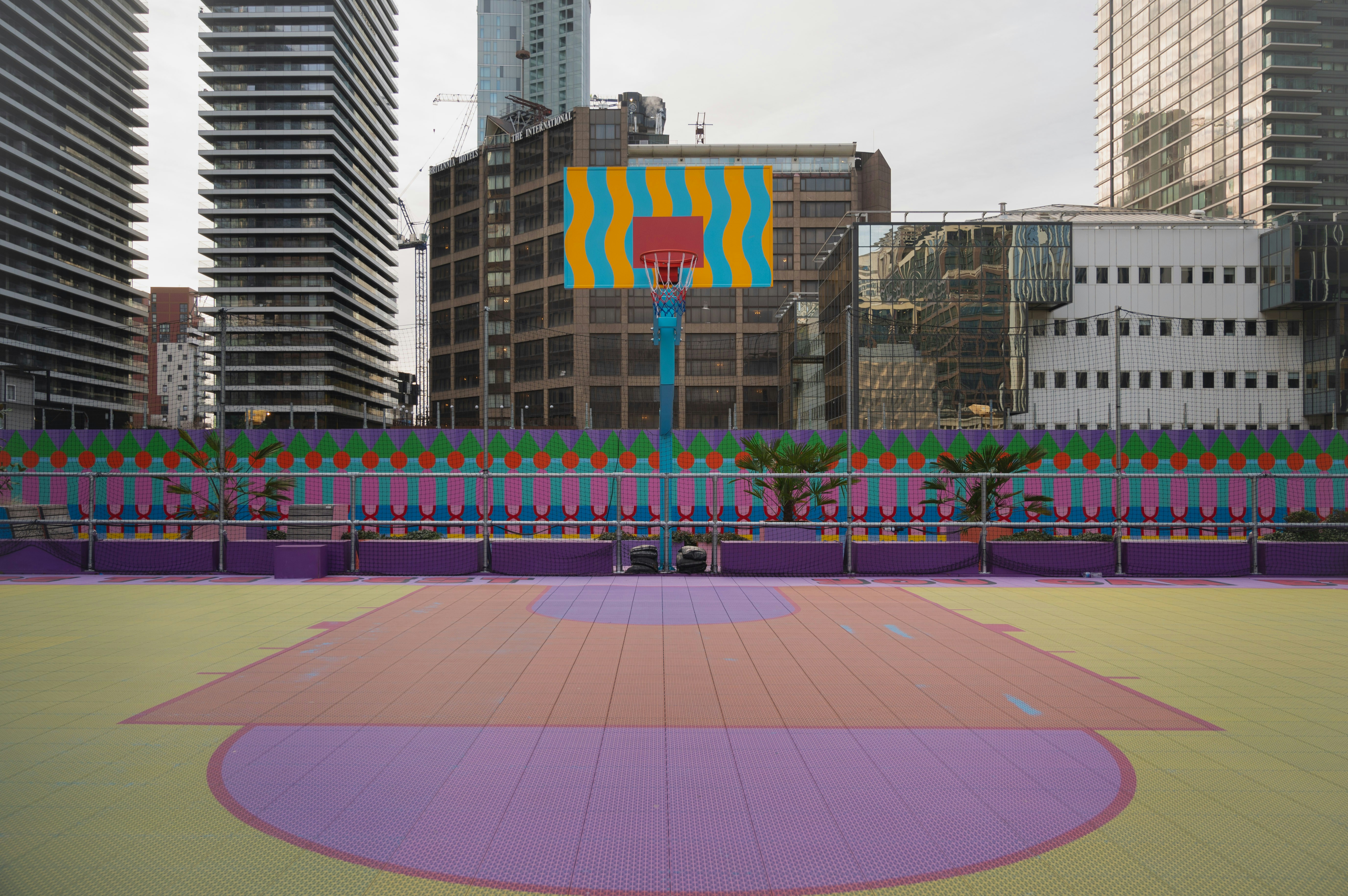 colourful basketball court in the city