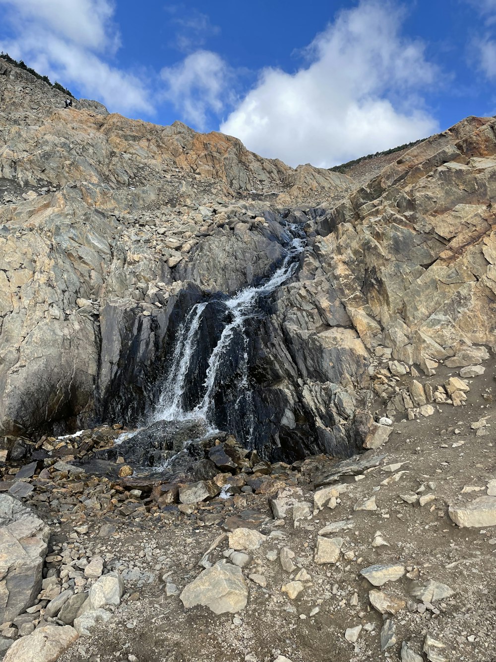 a waterfall flowing down a rocky mountain side