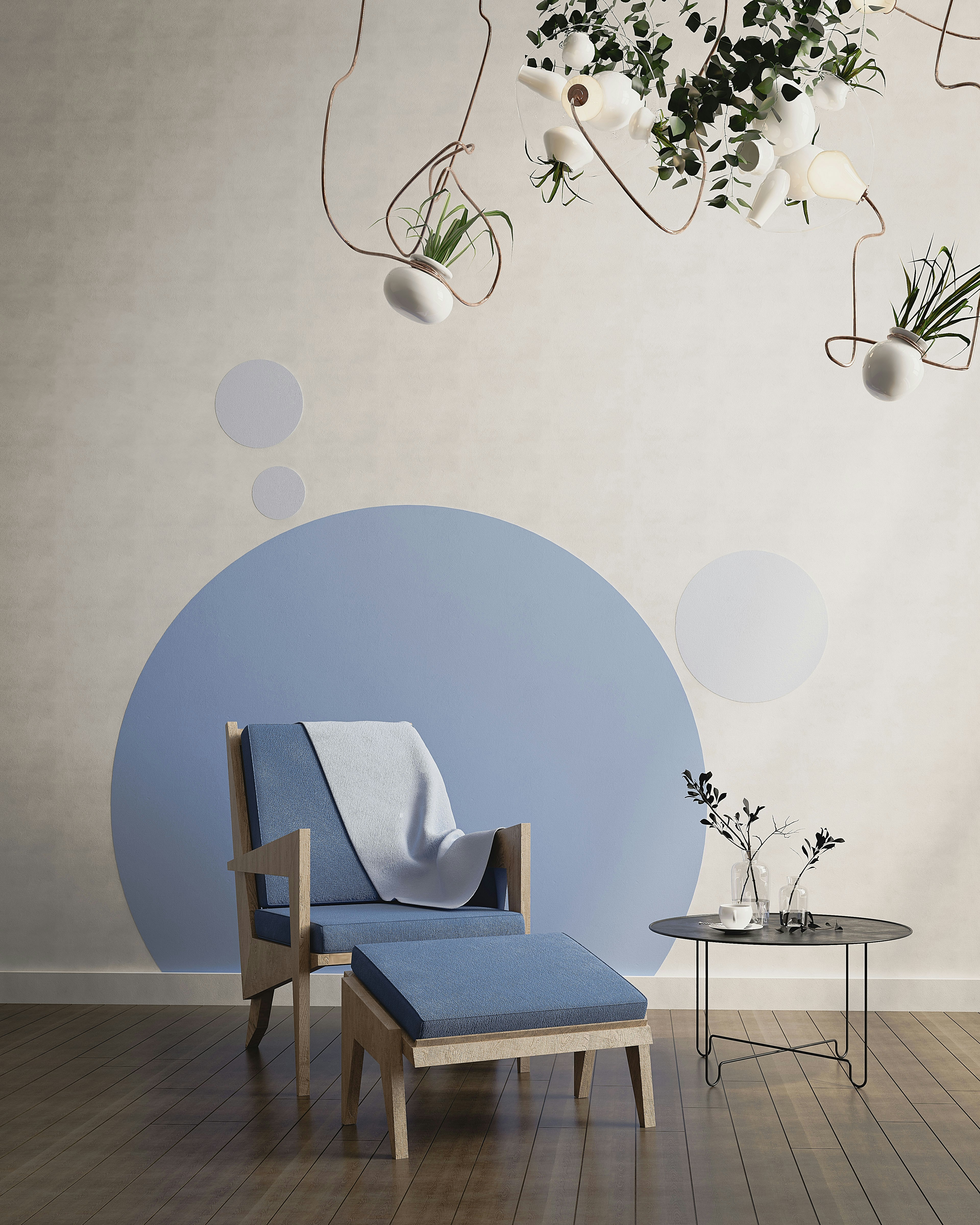 a room with a wooden table