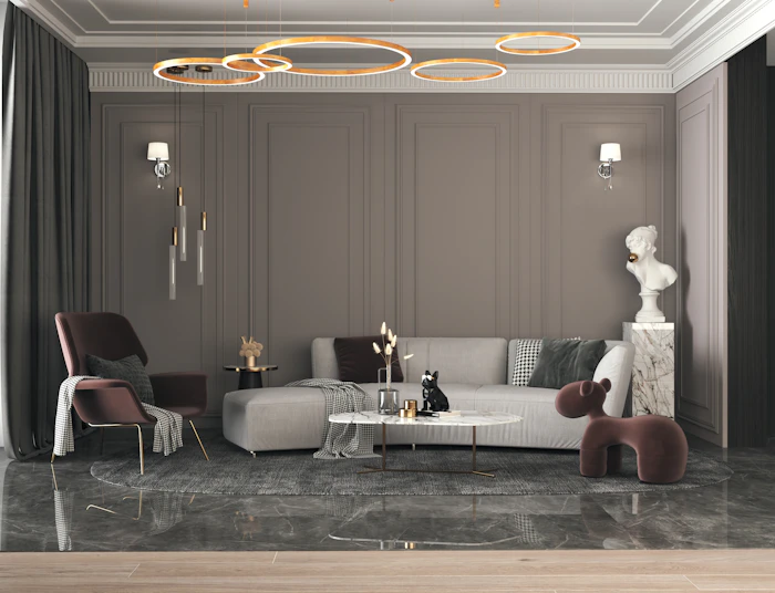 Elegant living room with warm lighting