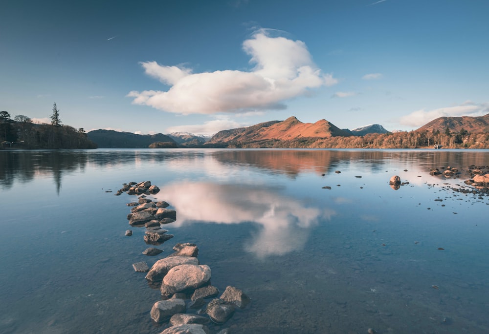 a large body of water surrounded by mountains