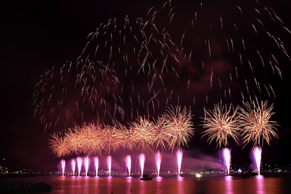 a bunch of fireworks are lit up in the night sky