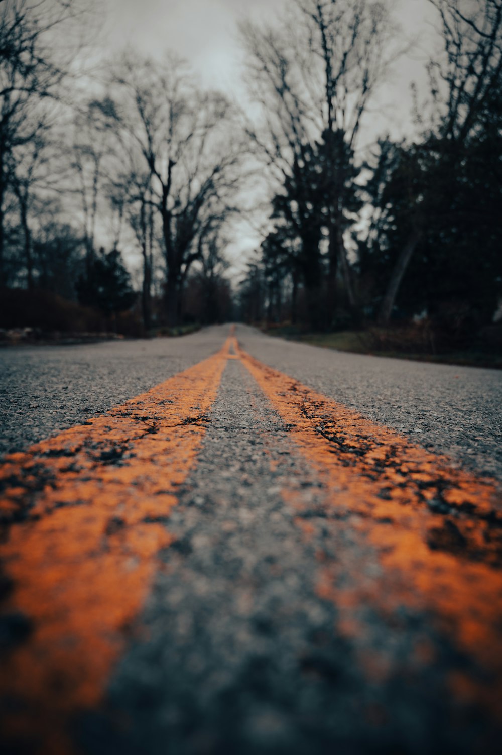 a street with a yellow line painted on it