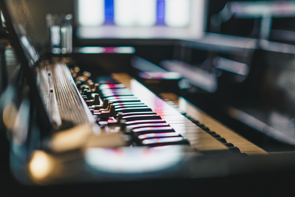 a close up of a keyboard with a blurry background