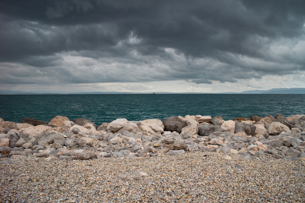 a large body of water sitting under a cloudy sky