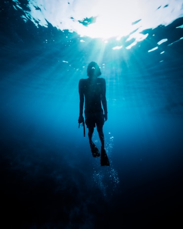 a person in a wet suit is swimming in the water