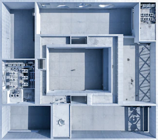 an overhead view of a building with a lot of electrical equipment