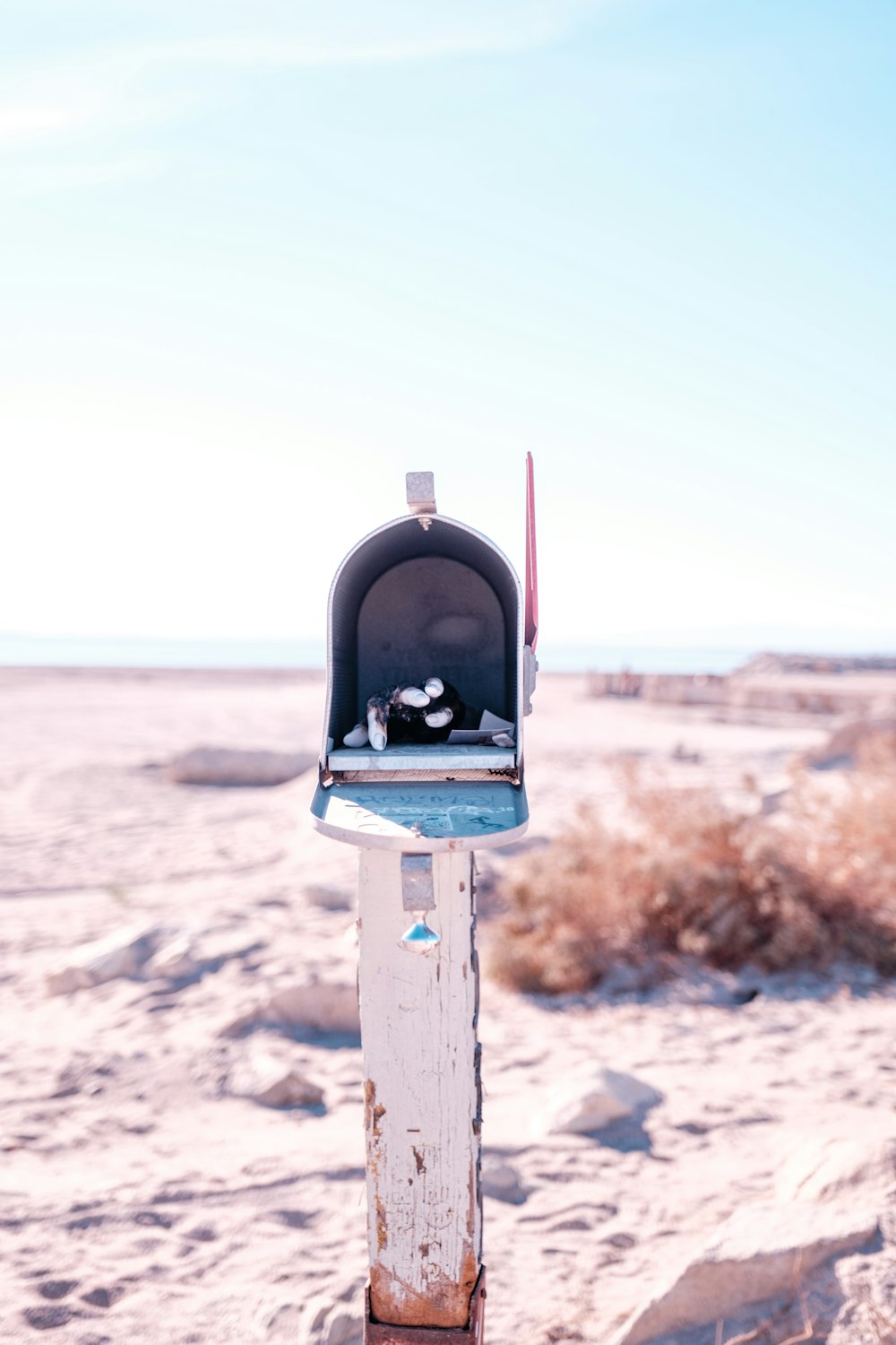 a mailbox in the middle of the desert