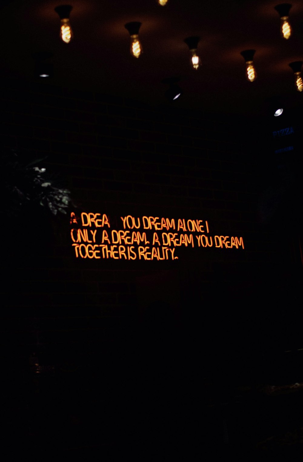 a neon sign that reads dream, you dream alone, only a dream a dream