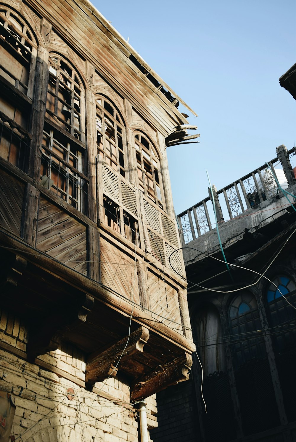 an old building with a balcony and balconies