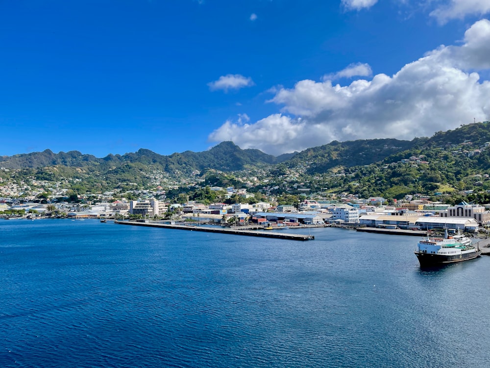 a large body of water with a city in the background