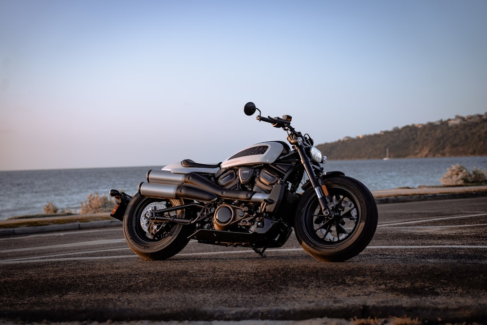 a motorcycle parked on the side of the road