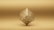 A geometric object floats against a uniform gold background. The object is a three-dimensional shape resembling a cube, but with intricate swirling patterns on its surface, giving it a textured appearance. The overall tone of the image is monochromatic with a minimalist style.