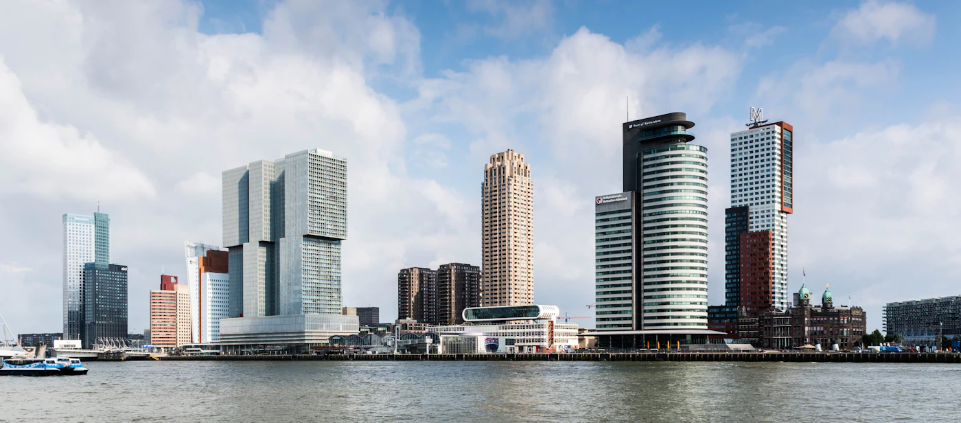 Waterfront view of a Dutch port and skyline