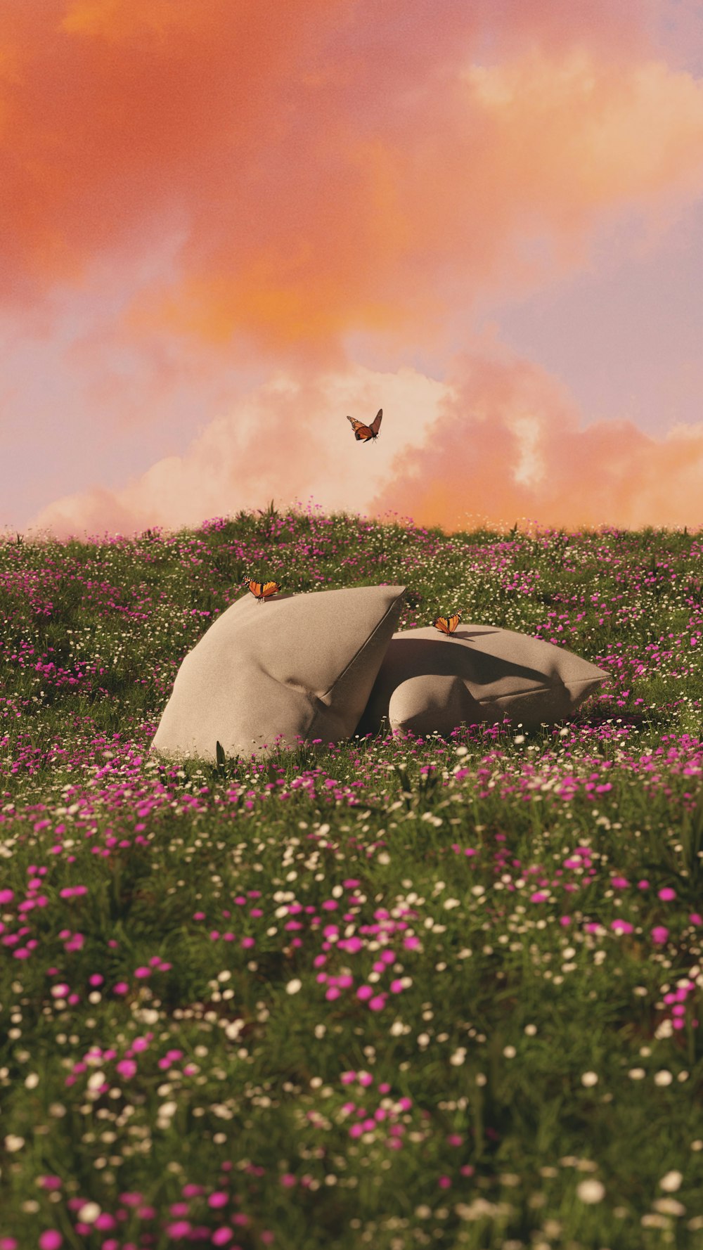 a person laying in a field of flowers