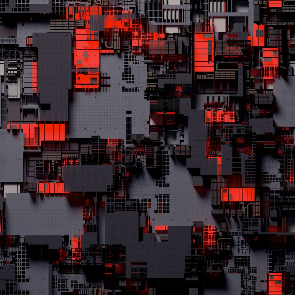 a computer generated image of a city with red lights