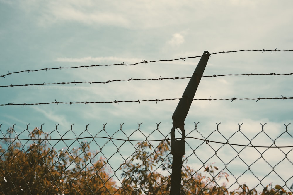 a close up of a barbed wire fence