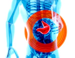a man with a stomach pain in the shape of a circle