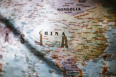 a close up of a map of china