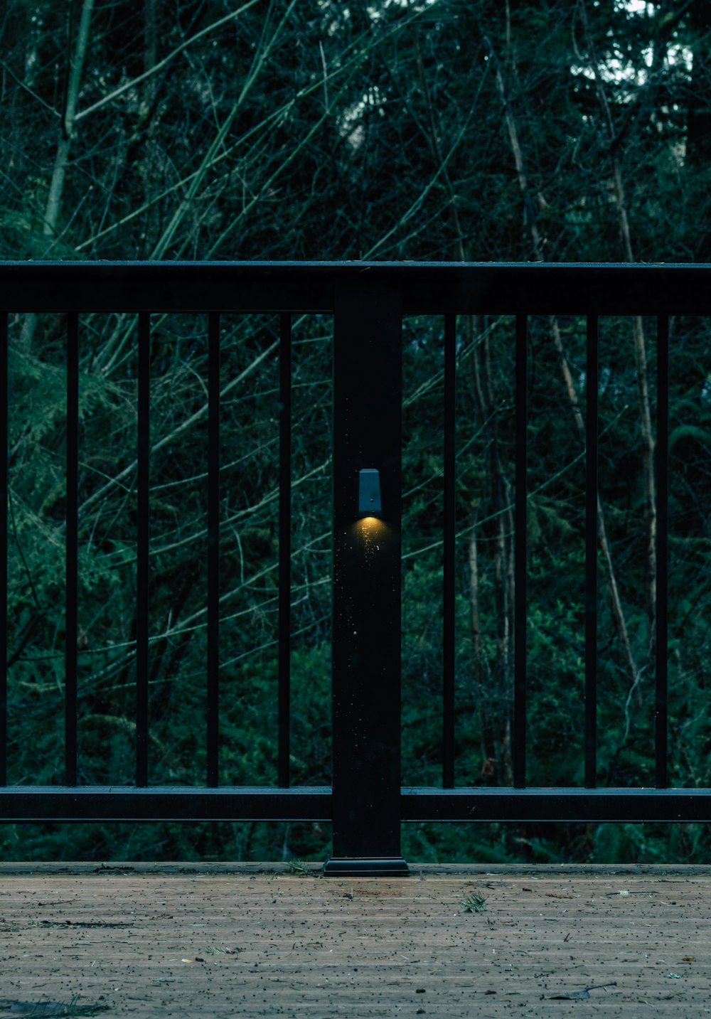 a person sitting on a bench in front of a fence