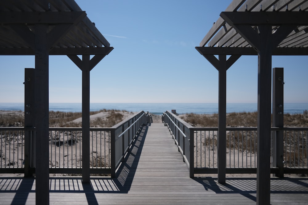 a boardwalk leading to the beach with a view of the ocean