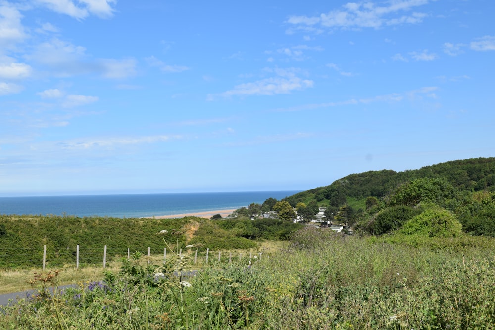 a view of a body of water from a hill