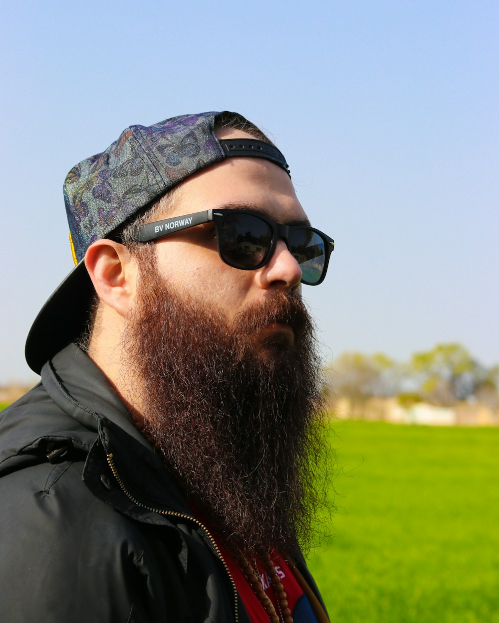 a man with a beard wearing sunglasses and a hat