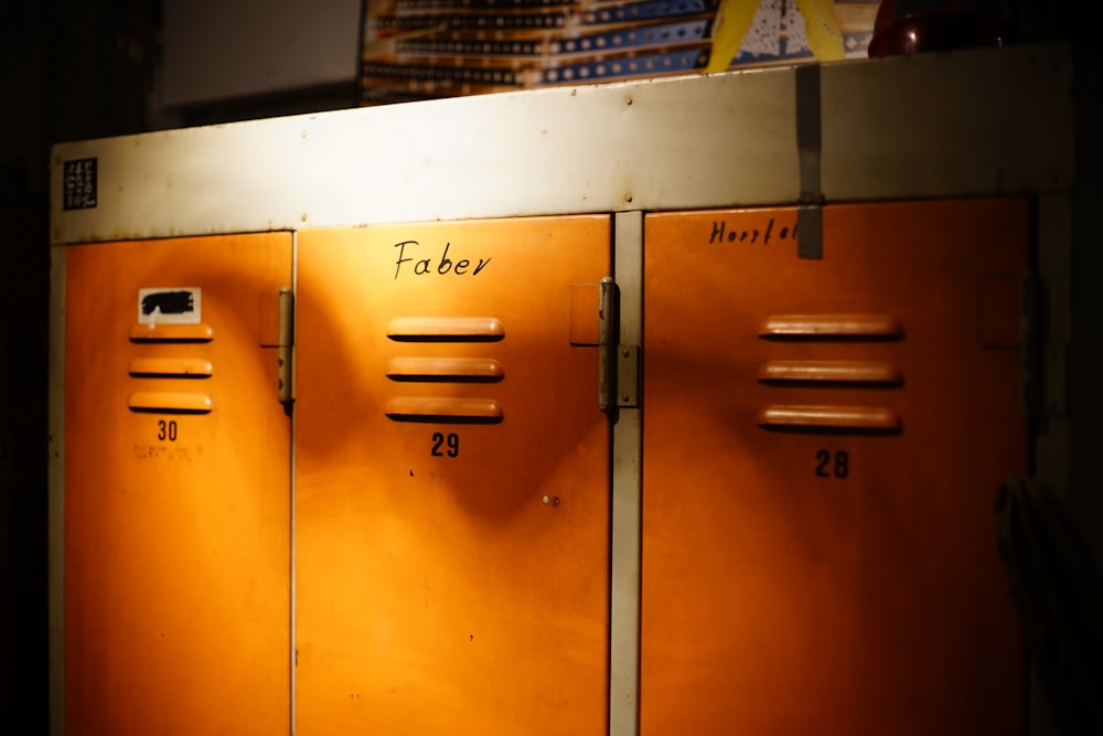 a row of lockers with numbers written on them