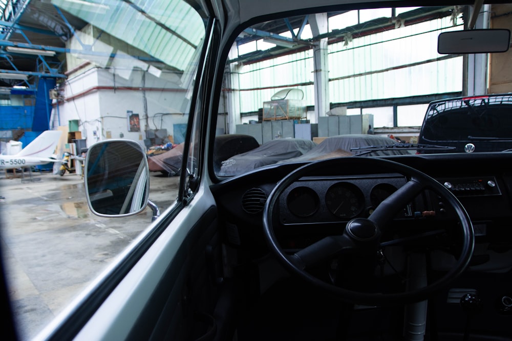 a view of a truck from inside a vehicle