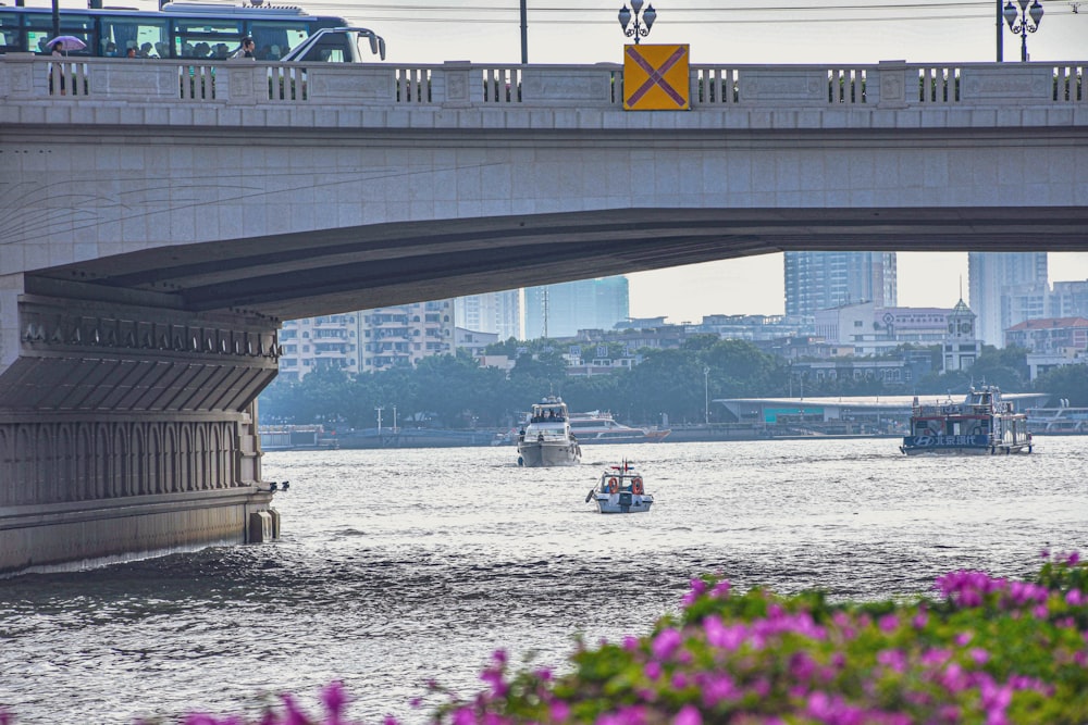 a bridge over a body of water with boats on it