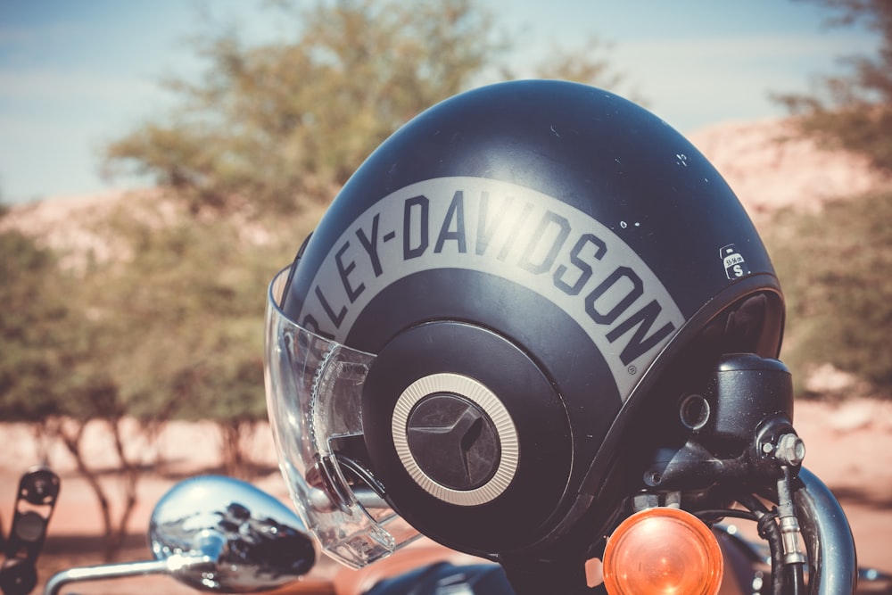 a close up of a helmet on a motorcycle