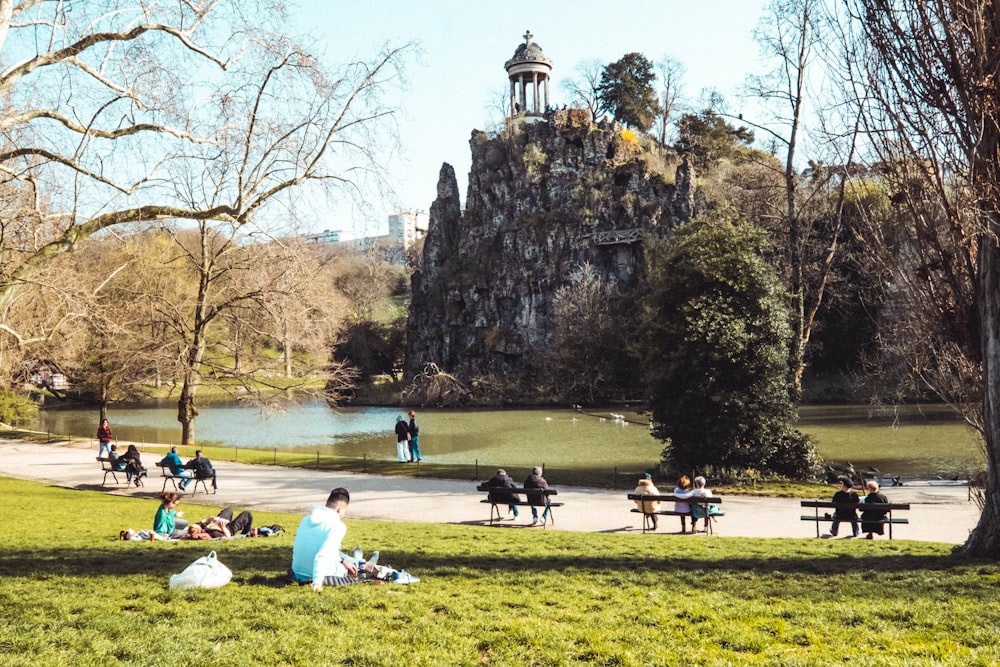 a group of people in a park