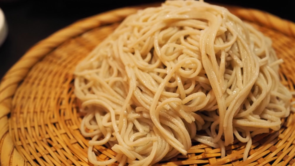 a close up of a plate of noodles