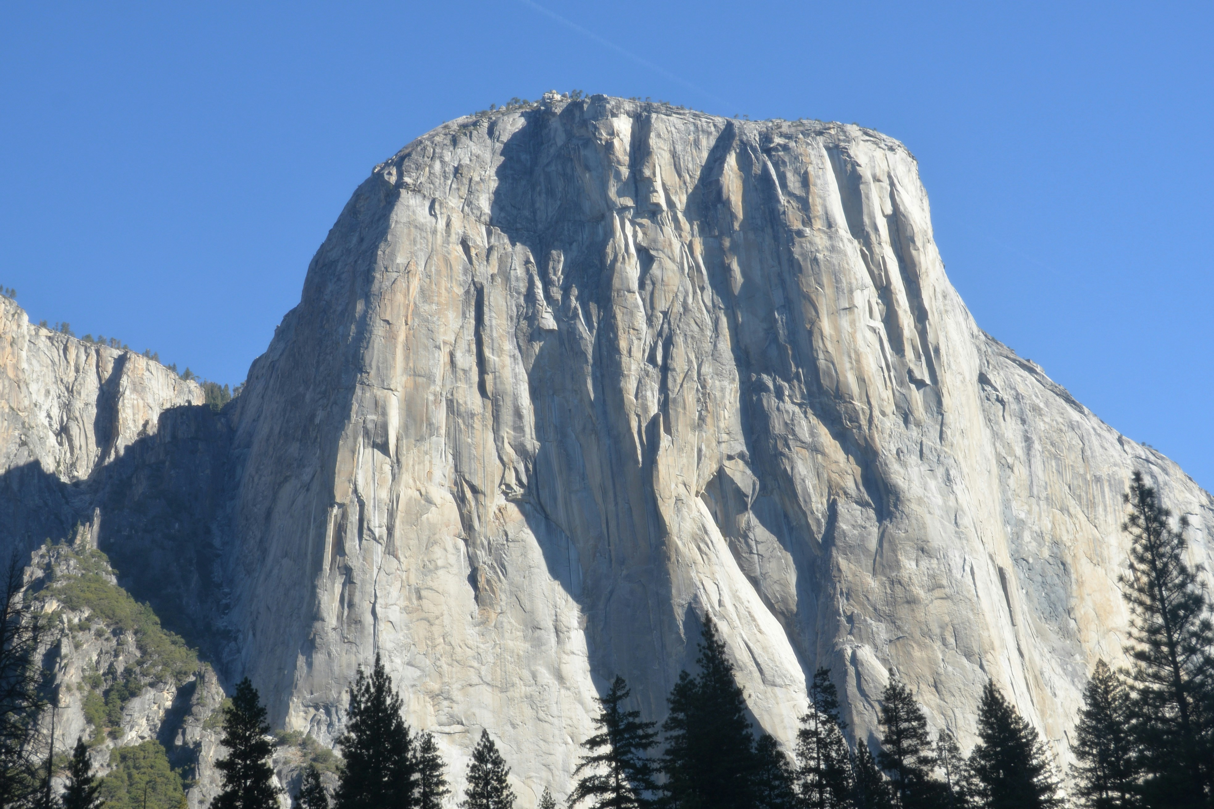 a tall mountain with a forest below it
