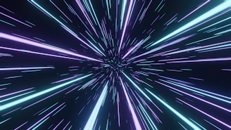 a purple and blue background with lines of light