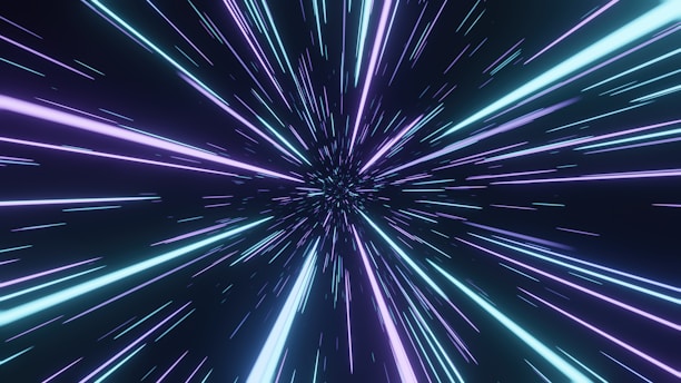 a purple and blue background with lines of light