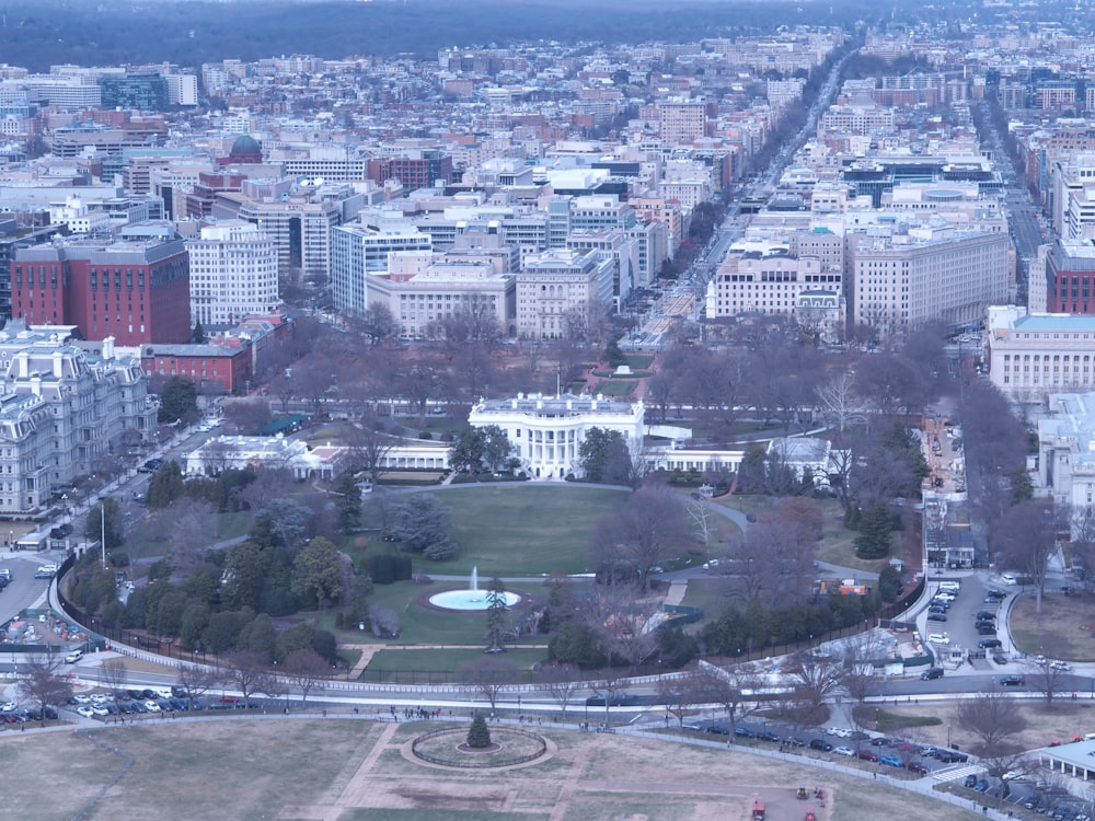 an aerial view of a city with lots of buildings