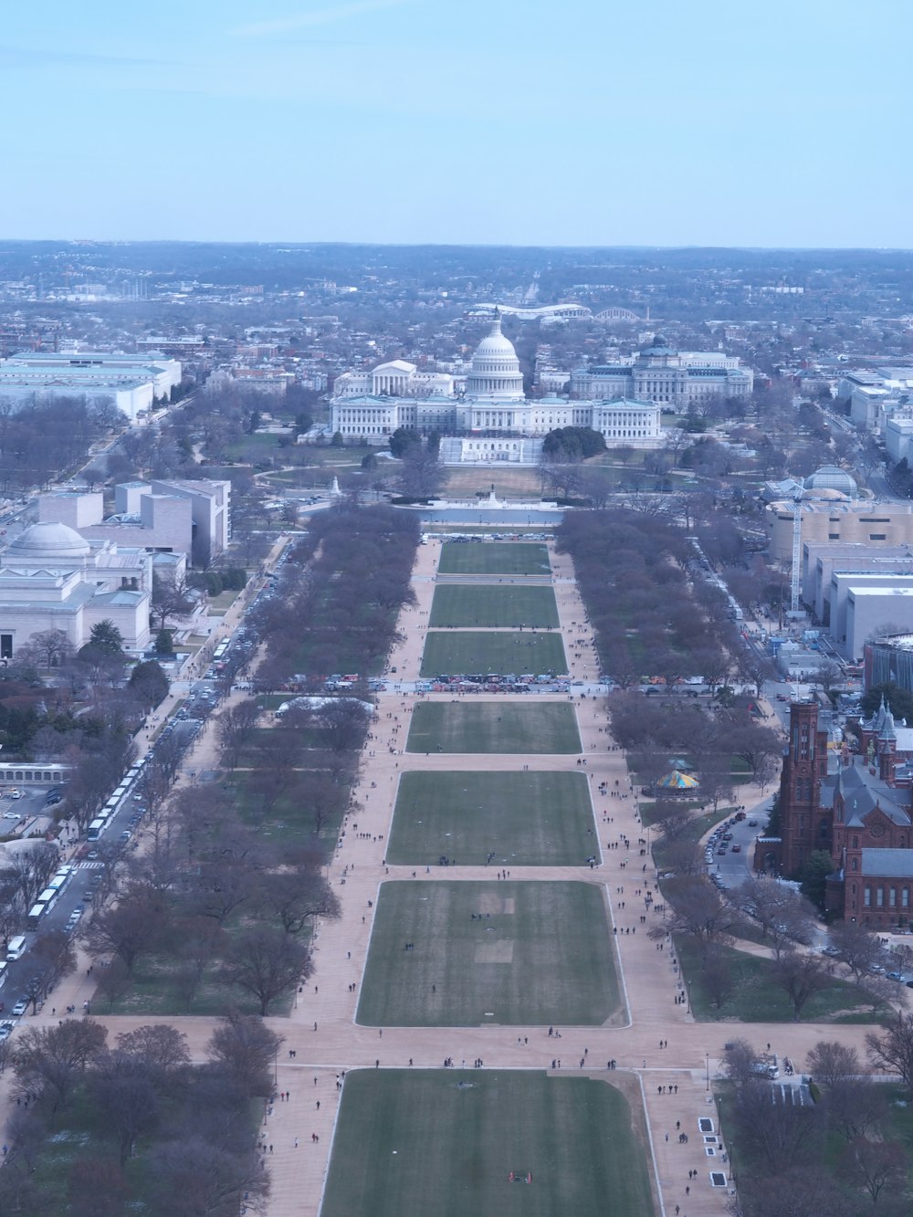 an aerial view of the washington monument and the capitol building