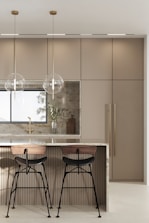 A kitchen island topped with a smooth, shimmering epoxy resin countertop.