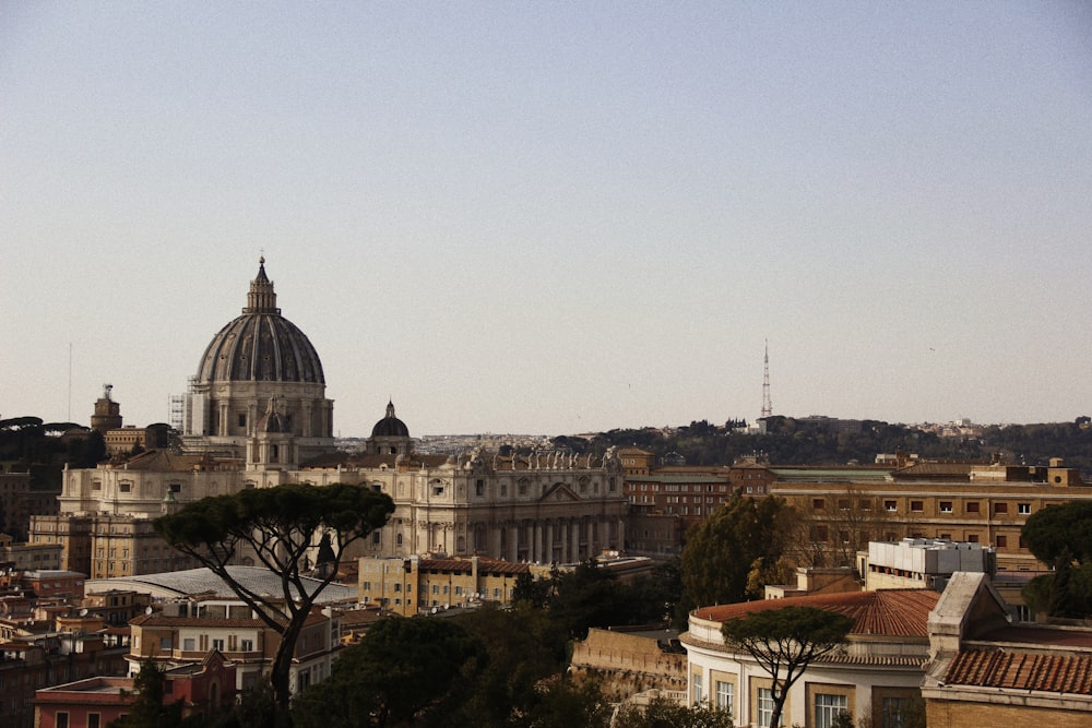 a view of a city with buildings and a dome