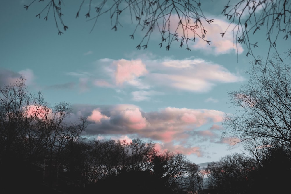 Der Himmel ist rosa und blau, wenn die Sonne untergeht