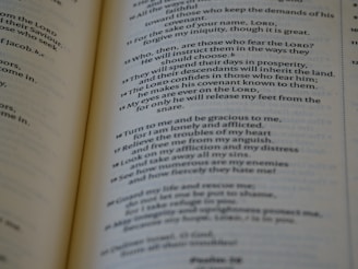 A close-up of an open book with printed text, focusing on several paragraphs organized by numbers and verses. The page appears to be from a religious or spiritual book.