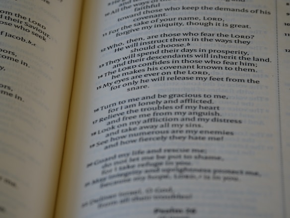 A close-up of an open book with printed text, focusing on several paragraphs organized by numbers and verses. The page appears to be from a religious or spiritual book.