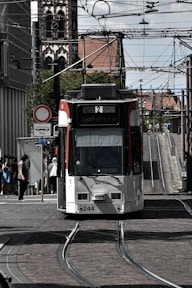a public transit bus on a city street