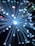 A burst of glowing fiber optic strands emitting light with varying shades, creating a vivid display of circular bokeh effects in different colors of blue, white, purple, and hints of red and green against a dark background.