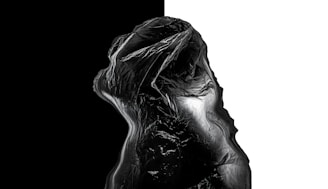 Close-up of a fluid, sculptural form carved by light and shadow against a dark satin-matte background.