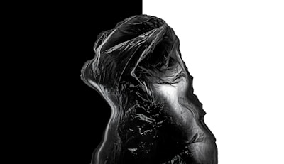 Close-up of a fluid, sculptural form carved by light and shadow against a dark satin-matte background.