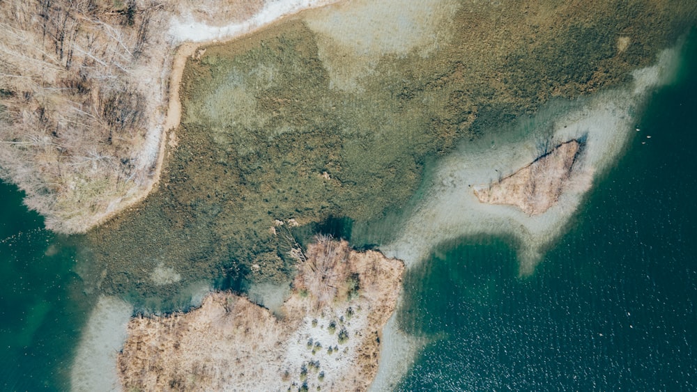 an aerial view of a body of water